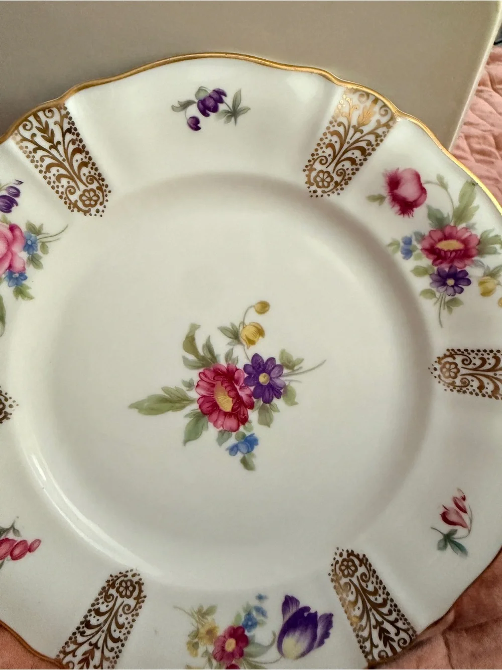 Vintage K&A Krautheim Selb Bavaria Germany Floral Porcelain Plate Gold Trim